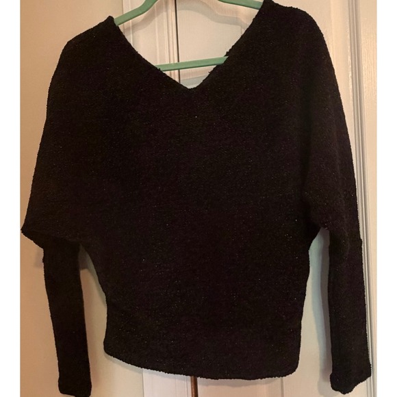 White House Black Market Sweaters - White House Black Market Chenille V-Neck Snit Sweater Black Gold Metallic S